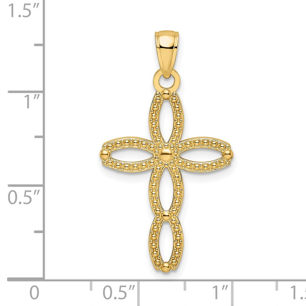 14k Yellow Gold Beaded & Polished Fancy Cross Pendant