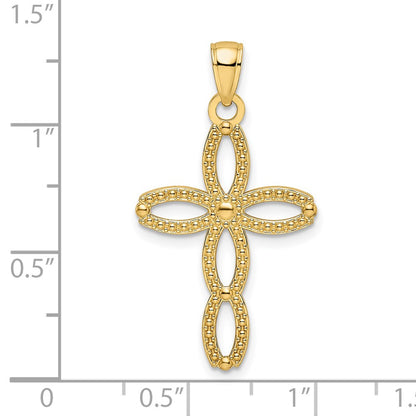 14k Yellow Gold Beaded & Polished Fancy Cross Pendant