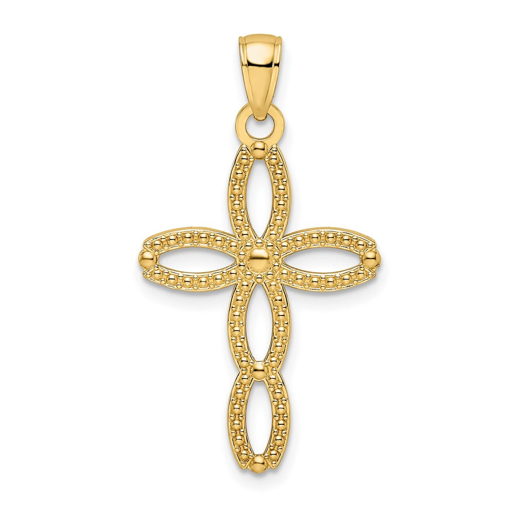 14k Yellow Gold Beaded & Polished Fancy Cross Pendant