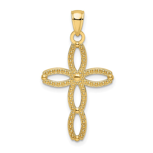14k Yellow Gold Beaded & Polished Fancy Cross Pendant