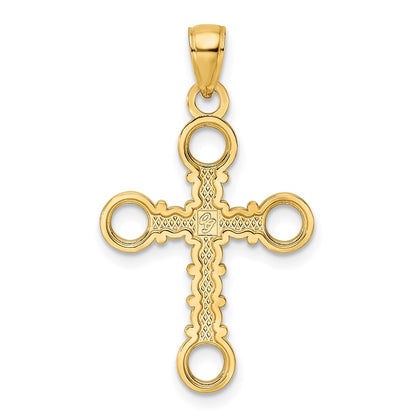 14k Yellow Gold Beaded & Polished Fancy Cross Pendant