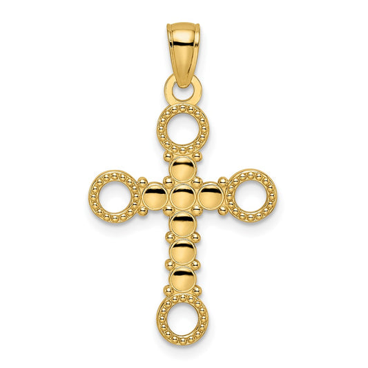 14k Yellow Gold Beaded & Polished Fancy Cross Pendant