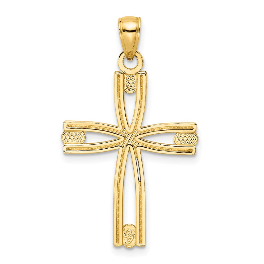 14k Yellow Gold Beaded u0026 Polished Cross Pendant