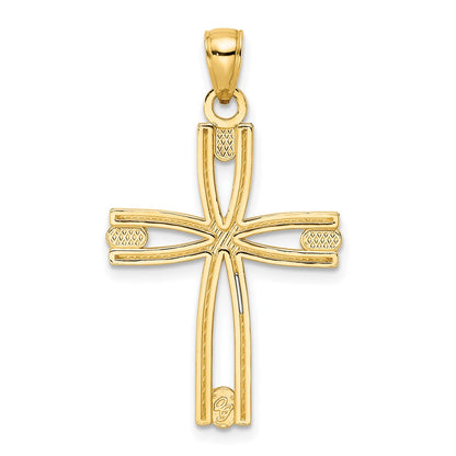 14k Yellow Gold Beaded u0026 Polished Cross Pendant