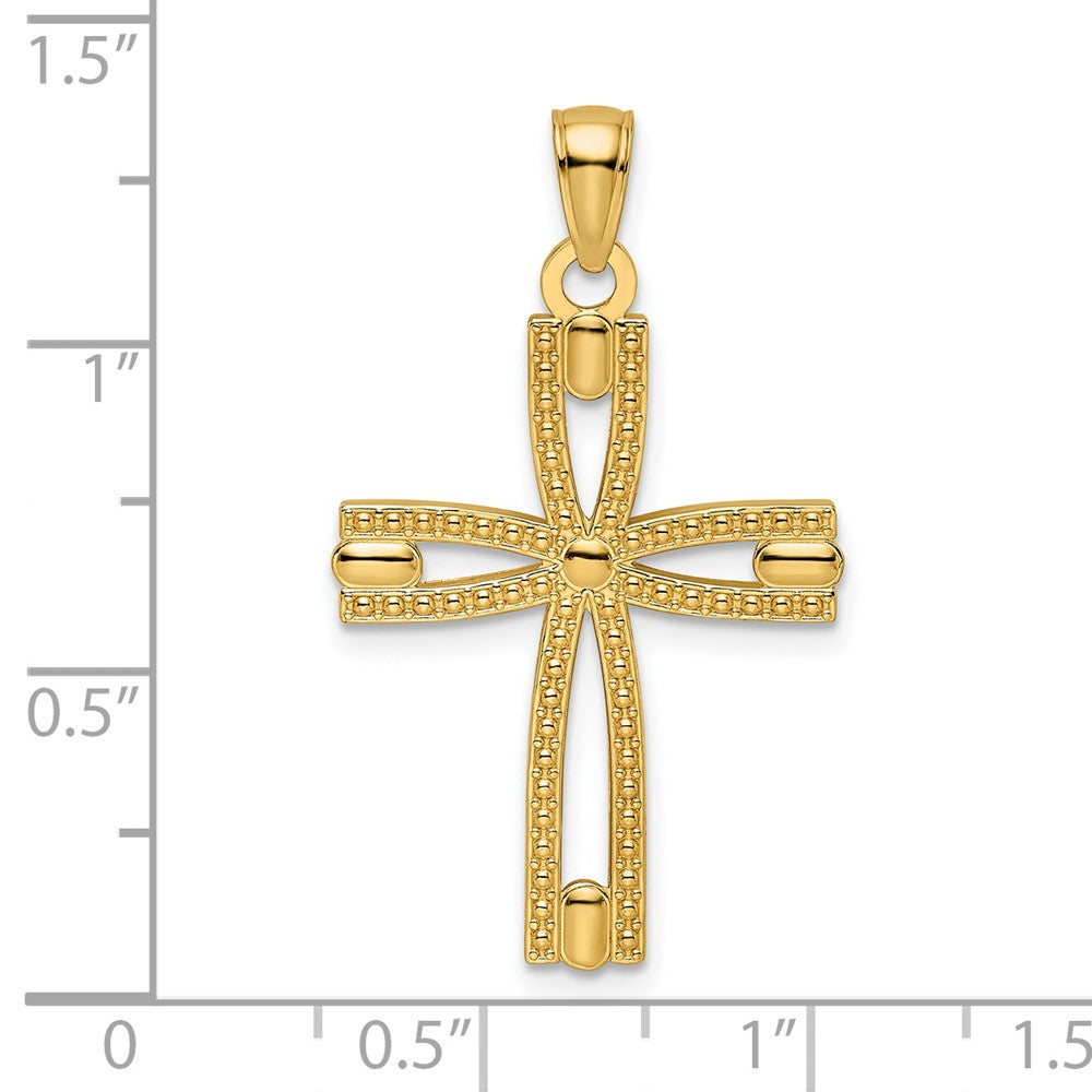 14k Yellow Gold Beaded u0026 Polished Cross Pendant