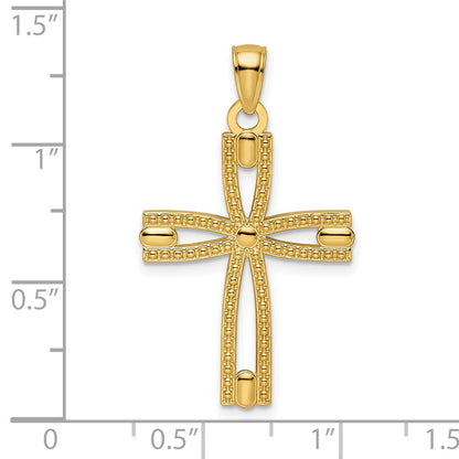 14k Yellow Gold Beaded u0026 Polished Cross Pendant