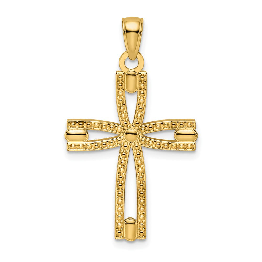 14k Yellow Gold Beaded u0026 Polished Cross Pendant