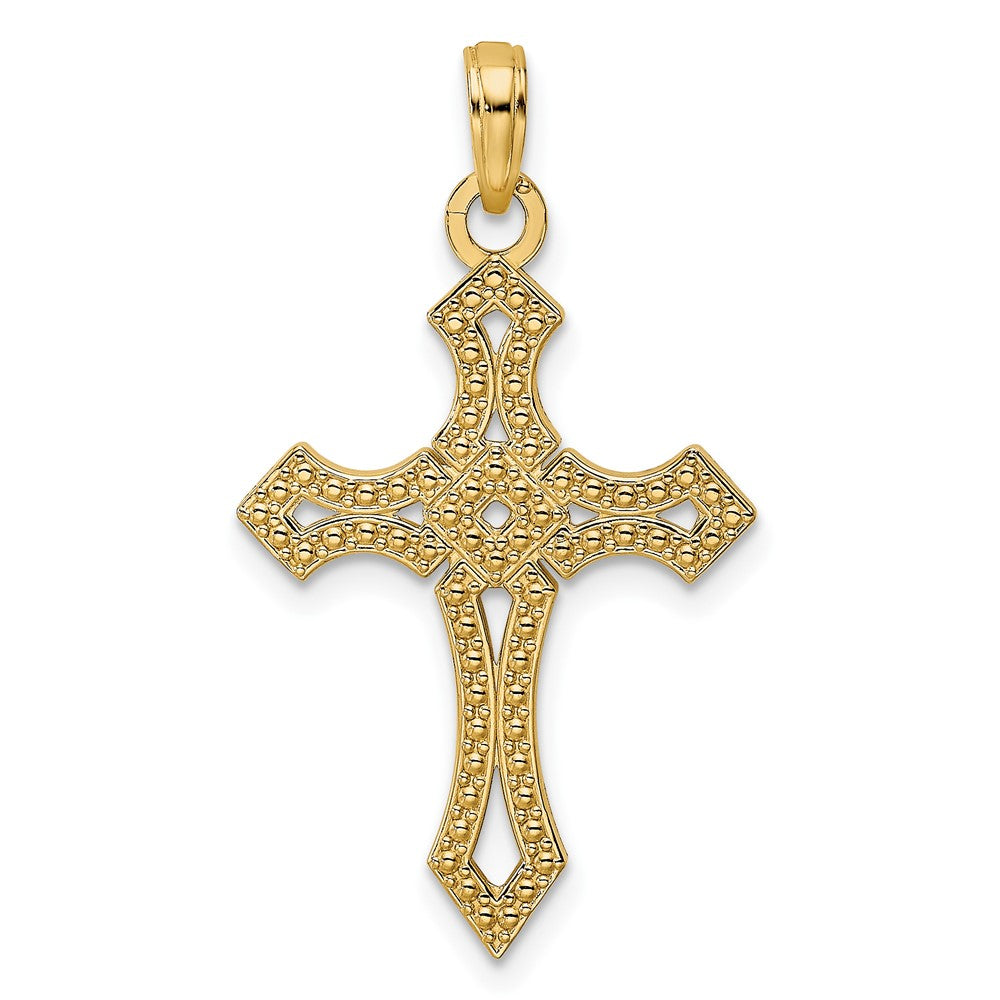 14k Yellow Gold Beaded u0026 Polished Fancy Cross Pendant