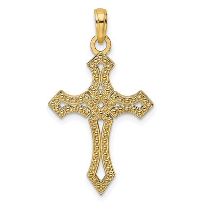 14k Yellow Gold Beaded u0026 Polished Fancy Cross Pendant