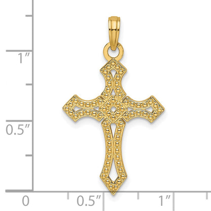 14k Yellow Gold Beaded u0026 Polished Fancy Cross Pendant