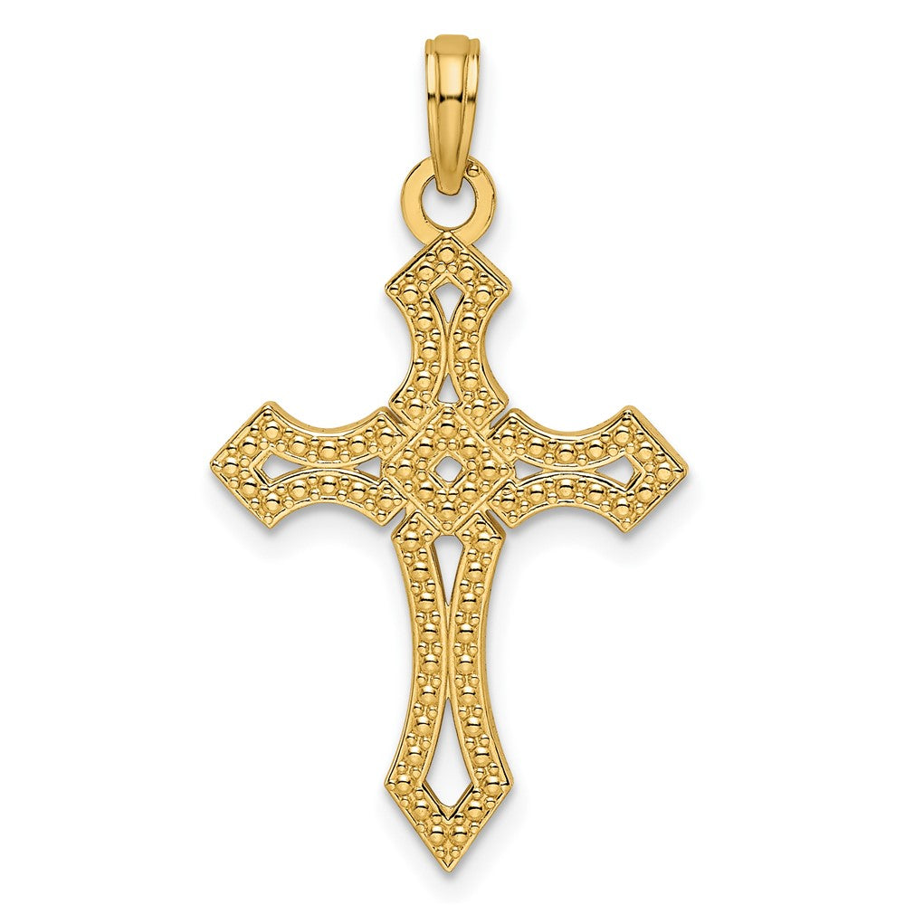 14k Yellow Gold Beaded u0026 Polished Fancy Cross Pendant