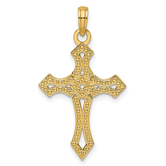 14k Yellow Gold Beaded u0026 Polished Fancy Cross Pendant