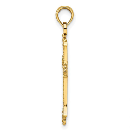 14k Yellow Gold Beaded u0026 Polished Cross Pendant