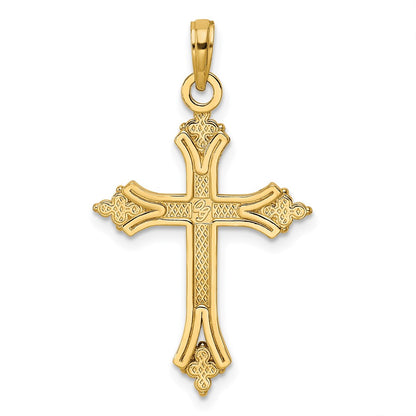 14k Yellow Gold Beaded u0026 Polished Cross Pendant
