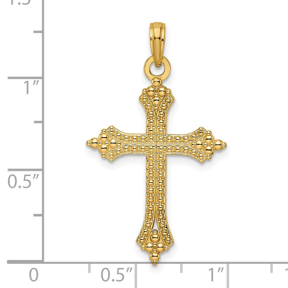 14k Yellow Gold Beaded u0026 Polished Cross Pendant