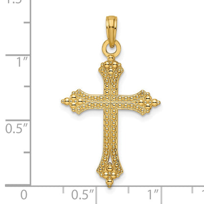 14k Yellow Gold Beaded u0026 Polished Cross Pendant