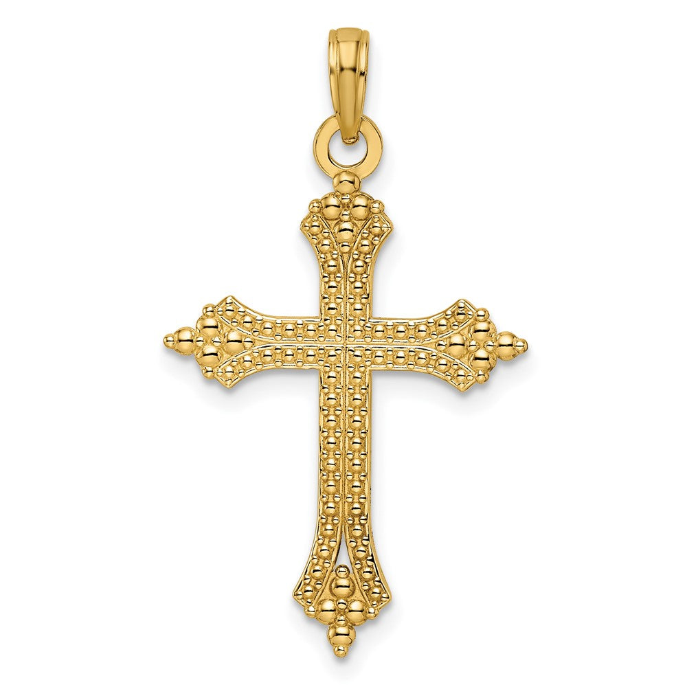 14k Yellow Gold Beaded u0026 Polished Cross Pendant