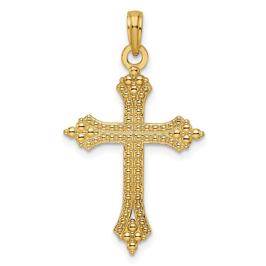 14k Yellow Gold Beaded u0026 Polished Cross Pendant