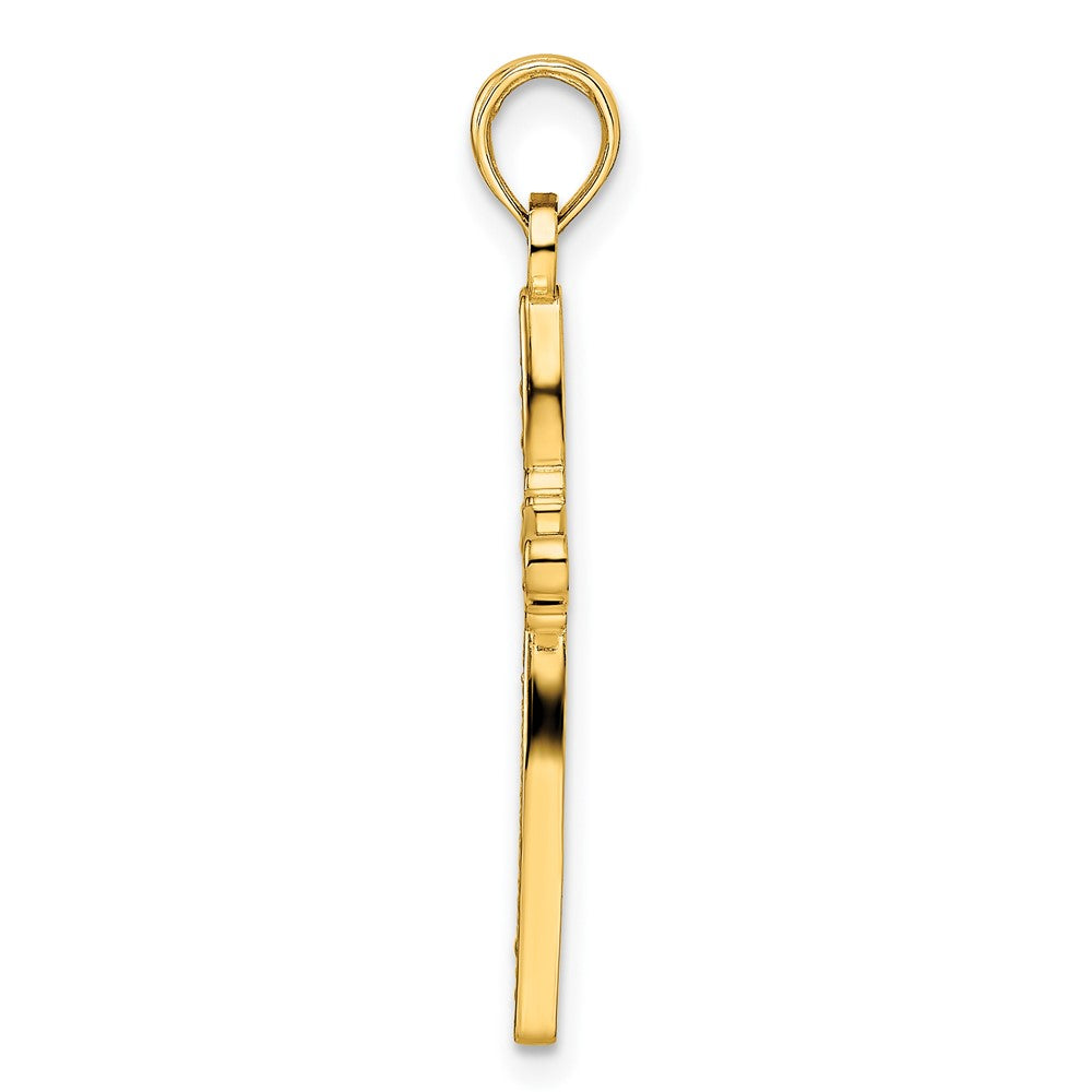 14k Yellow Gold Beaded u0026 Polished Fancy Flower Cross Pendant