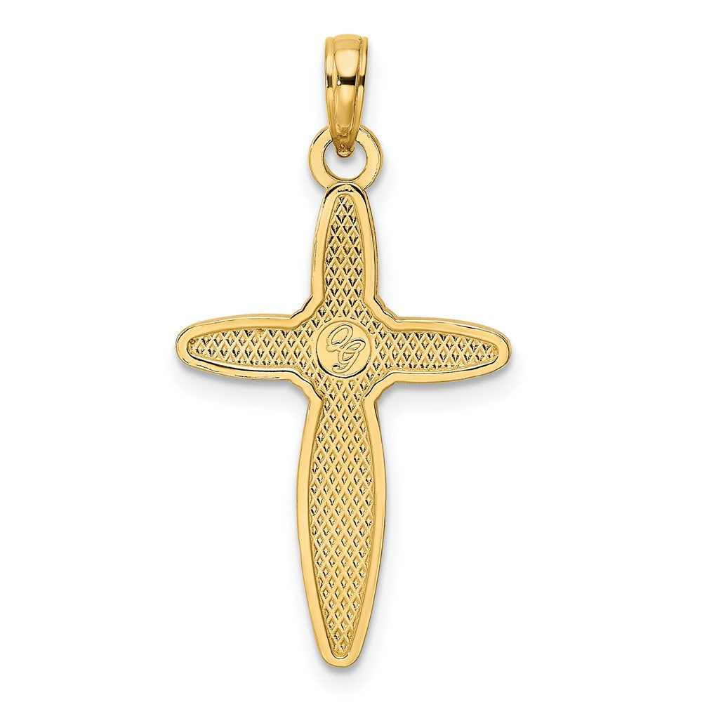 14k Yellow Gold Beaded u0026 Polished Fancy Flower Cross Pendant