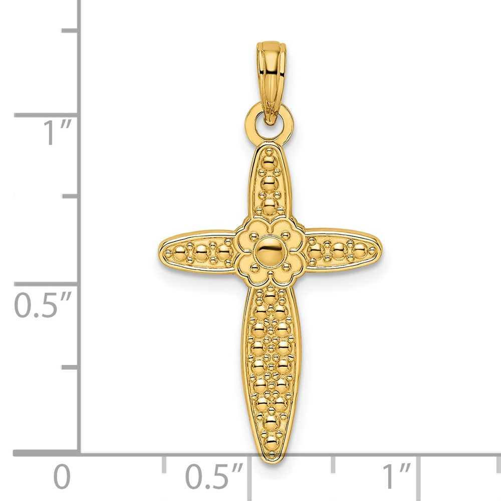 14k Yellow Gold Beaded u0026 Polished Fancy Flower Cross Pendant