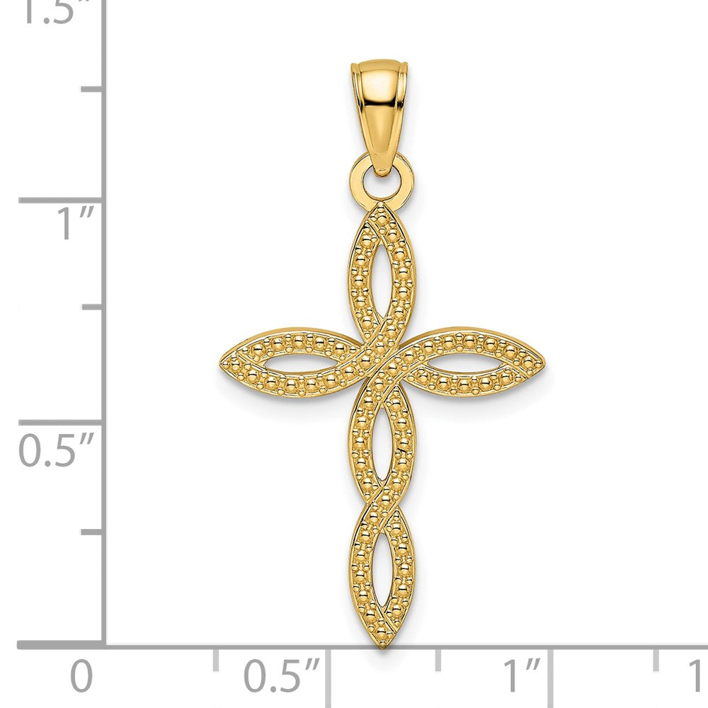 14k Yellow Gold Beaded u0026 Polished Cross Pendant