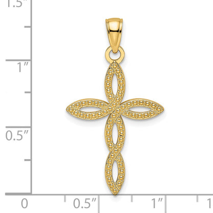 14k Yellow Gold Beaded u0026 Polished Cross Pendant