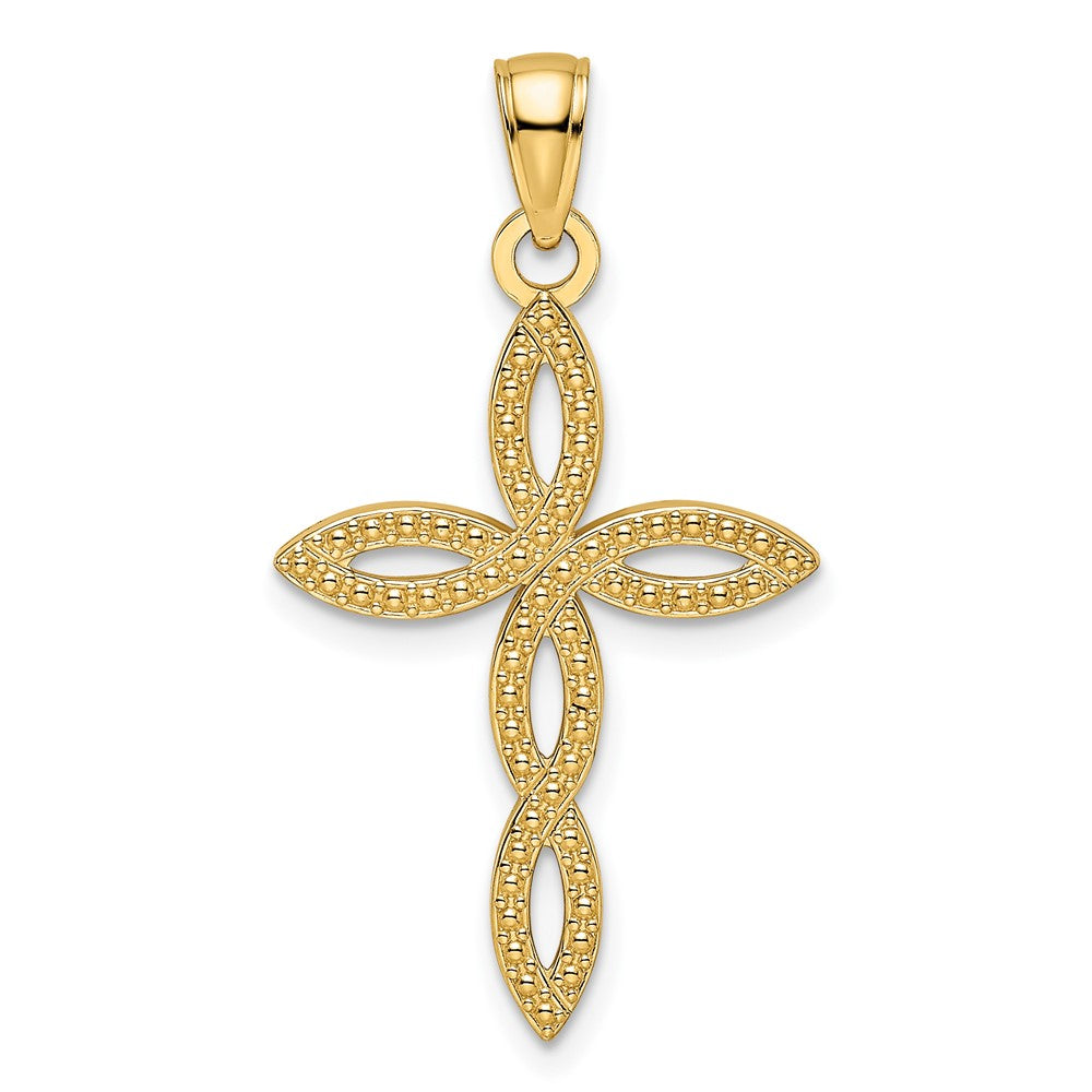 14k Yellow Gold Beaded u0026 Polished Cross Pendant