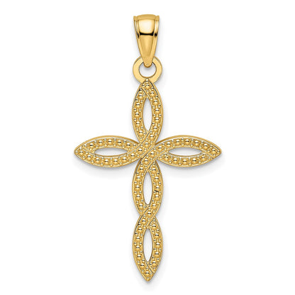 14k Yellow Gold Beaded u0026 Polished Cross Pendant