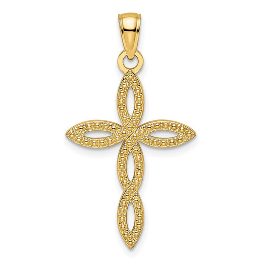 14k Yellow Gold Beaded u0026 Polished Cross Pendant
