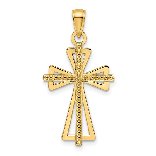 14k Yellow Gold Polished u0026 Textured Cross Pendant