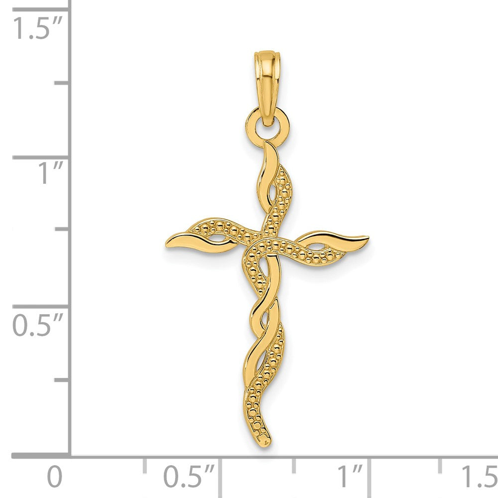14k Yellow Gold Polished & Textured Twisted Cross Pendant