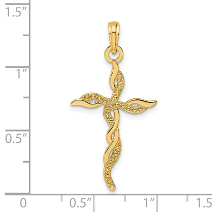 14k Yellow Gold Polished & Textured Twisted Cross Pendant