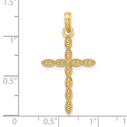 14k Yellow Gold Polished u0026 Beaded Design Cross Pendant