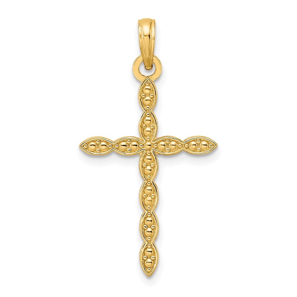 14k Yellow Gold Polished u0026 Beaded Design Cross Pendant