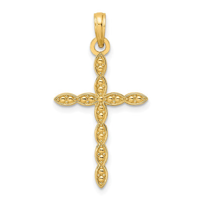 14k Yellow Gold Polished u0026 Beaded Design Cross Pendant