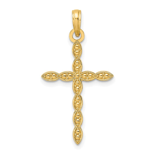 14k Yellow Gold Polished u0026 Beaded Design Cross Pendant