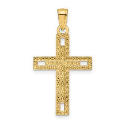 14k Yellow Gold Polished & Textured Cross Pendant