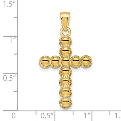 14k Yellow Gold Polished u0026 Beaded Circles Cross Pendant
