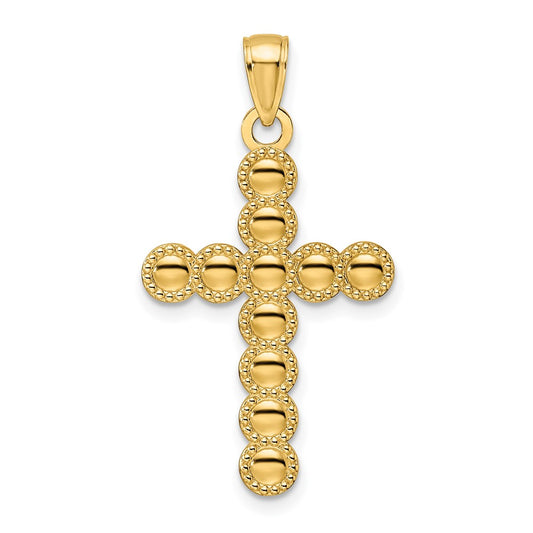 14k Yellow Gold Polished u0026 Beaded Circles Cross Pendant