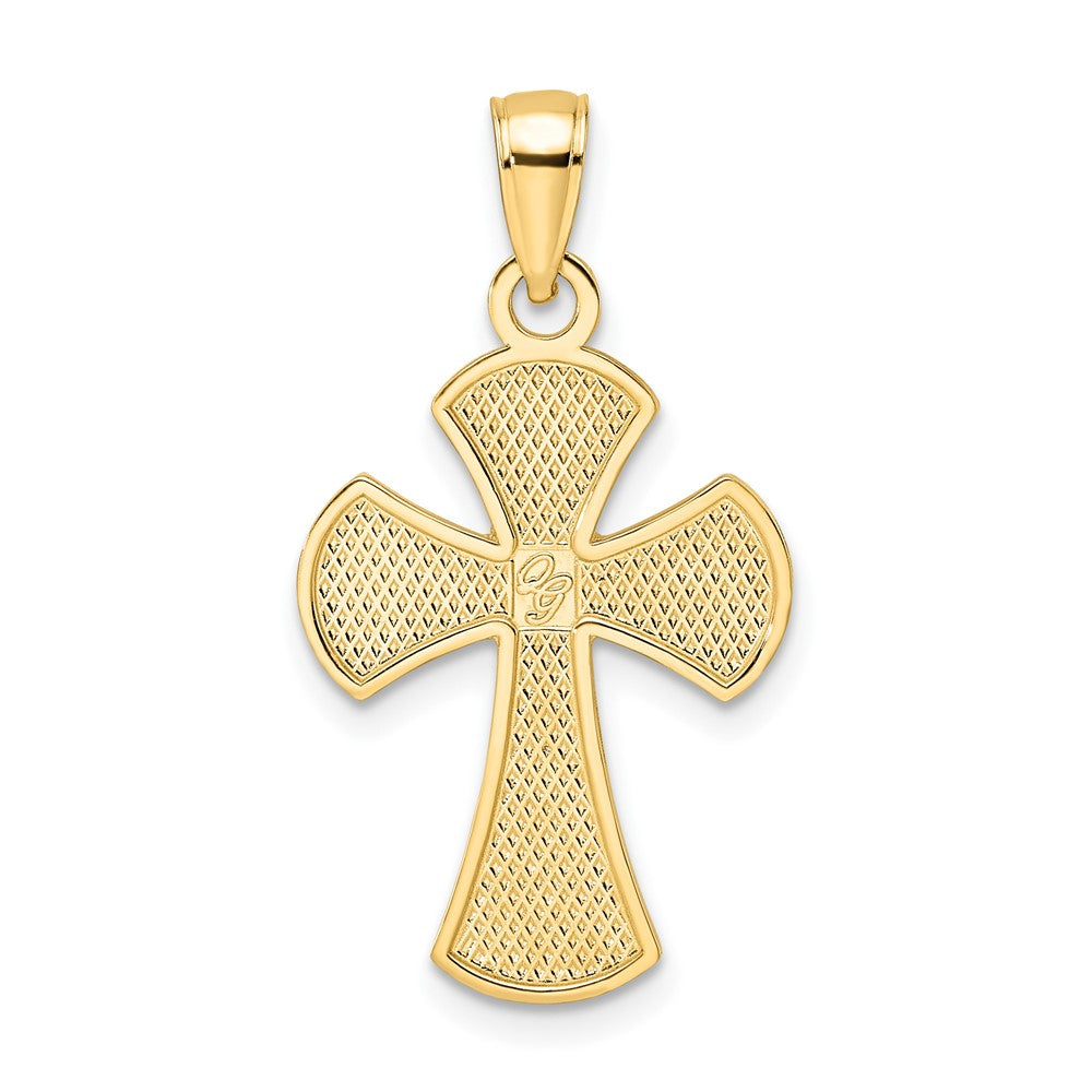 14k Yellow Gold Polished & Textured Edge Cross Pendant