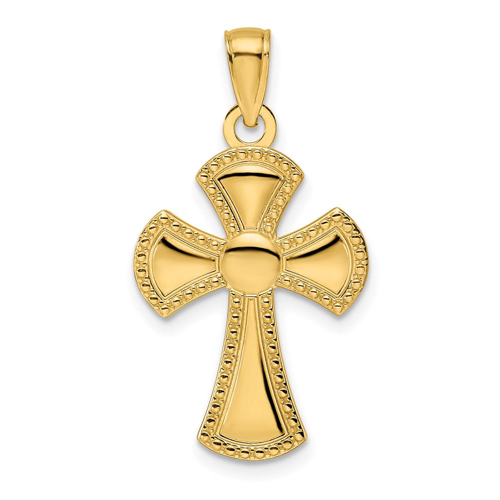 14k Yellow Gold Polished & Textured Edge Cross Pendant
