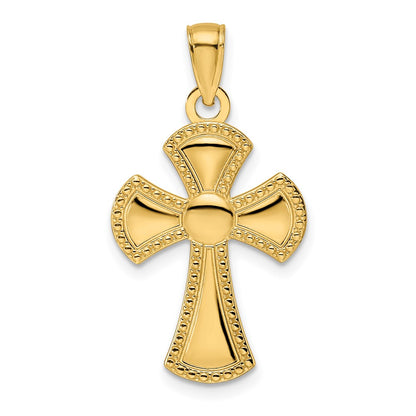 14k Yellow Gold Polished & Textured Edge Cross Pendant