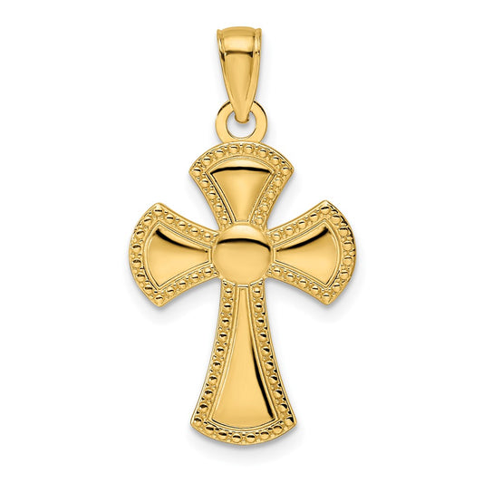 14k Yellow Gold Polished & Textured Edge Cross Pendant