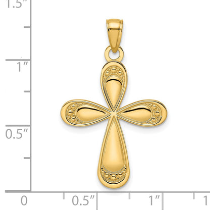 14k Yellow Gold Polished Fancy Teardrop Cross Pendant