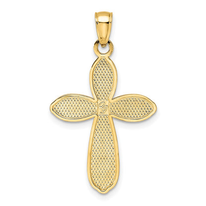 14k Yellow Gold Polished & Textured Fancy Cross Pendant