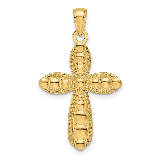 14k Yellow Gold Polished & Textured Fancy Cross Pendant