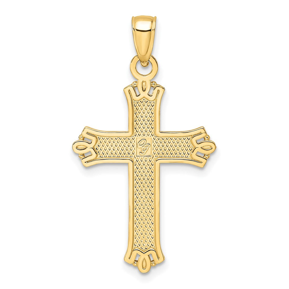 14k Yellow Gold Polished & Textured Pointed Ends Fancy Cross Pendant