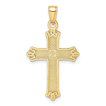 14k Yellow Gold Polished & Textured Pointed Ends Fancy Cross Pendant
