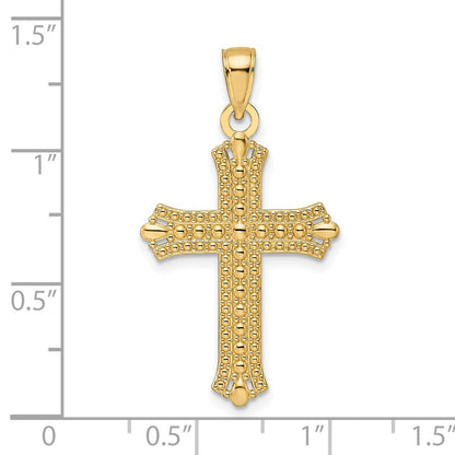 14k Yellow Gold Polished & Textured Pointed Ends Fancy Cross Pendant